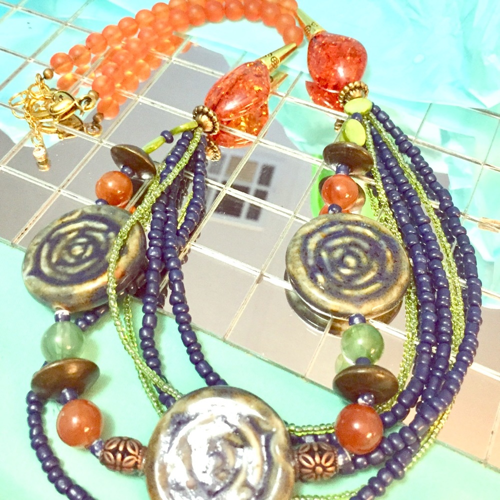 “Fun With Roses” Fall Colors Necklace, one of a kind.